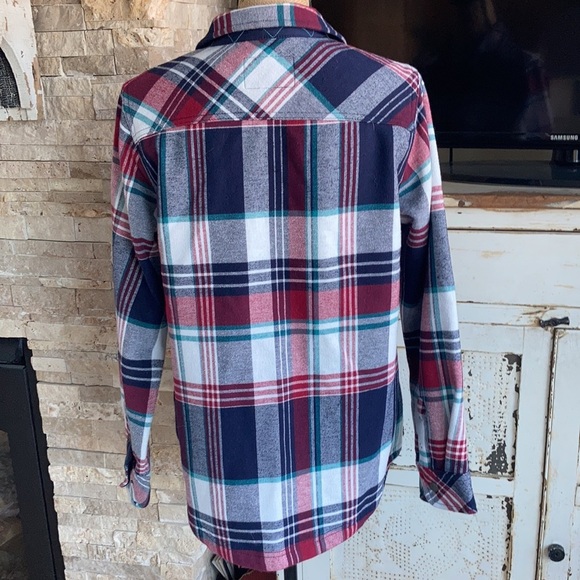 Orvis long sleeve snap closure fleece lined navy red white green shacket flannel - Picture 8 of 15